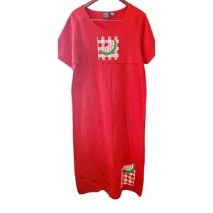 Mountain Lake Vintage Red Appliqued Maxi Tee Shirt Dress Size Petite Large